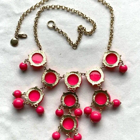 J. Crew Hot Pink Gold Tone Dangle Necklace - Picture 5 of 5
